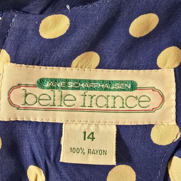 Vintage Cobalt & Creme Polka-dot Maxi Dress 3/4 Sleeve by Jane Schaffhausen Sz14 - Picture 3 of 7